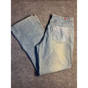 Apollo Boot Cut Jeans Women 17/18 Blue Denim Lace Wide Faded Whiskered High Rise